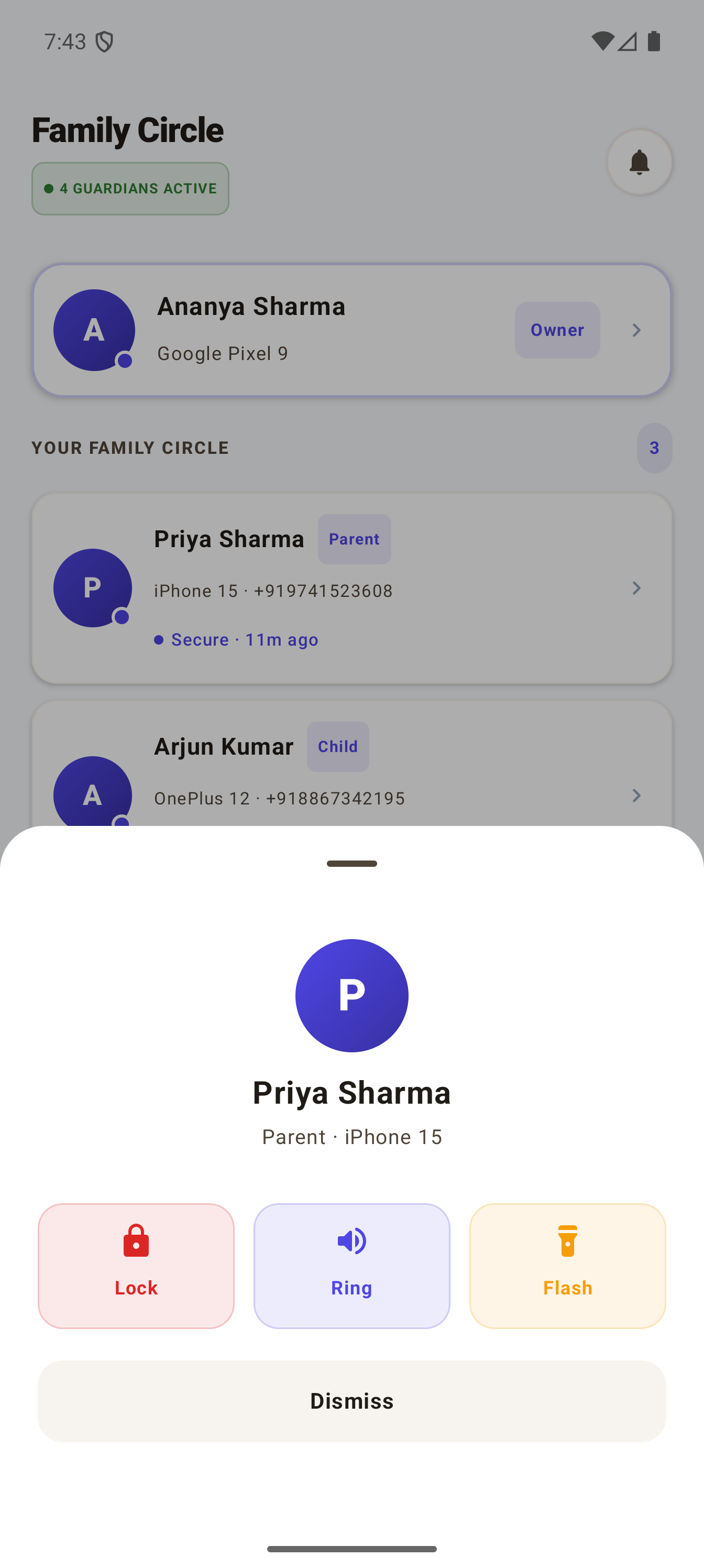 Raksha app — Device Controls