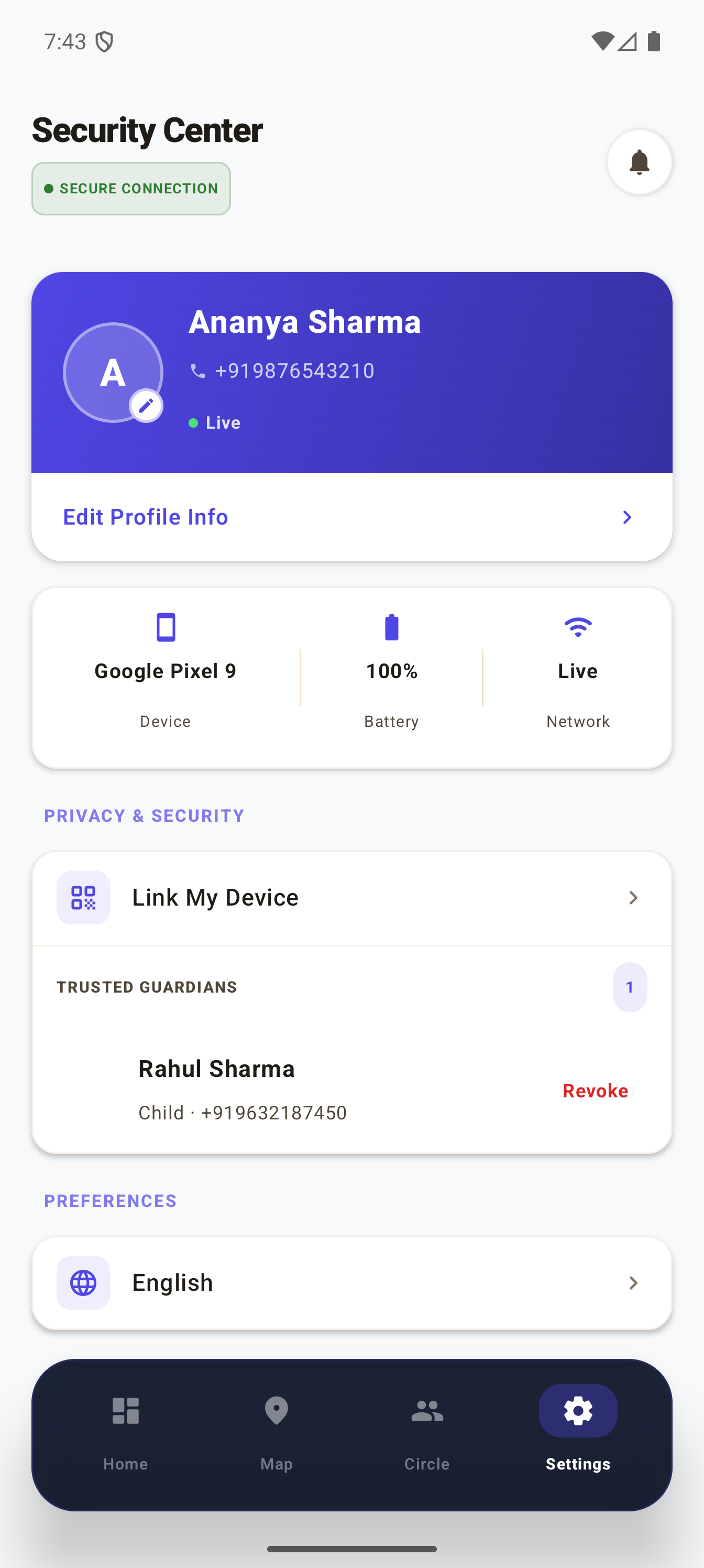 Raksha app — Settings